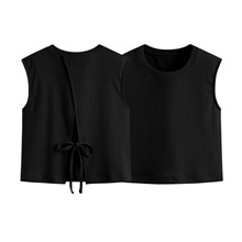 羅紋開衩無袖上衣-女