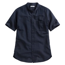 棉麻立領短袖襯衫-男