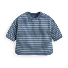 純棉條紋寬版七分袖T恤-Baby
