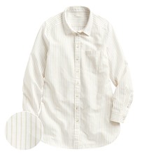 棉麻條紋長版襯衫-女