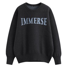 寬版圓領文字毛衣-女