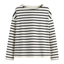 純棉粗紡落肩寬版條紋T恤-女