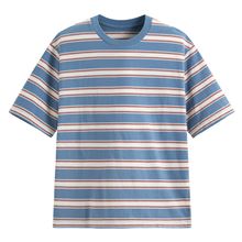 純棉寬版條紋圓領T恤-男