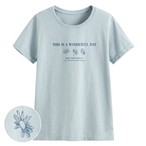 竹節棉花草文字印花T恤-女