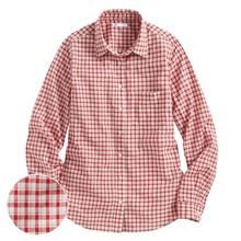 輕薄格紋長袖襯衫-女