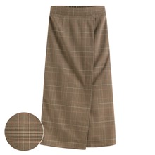 鬆緊格紋中長裙-女