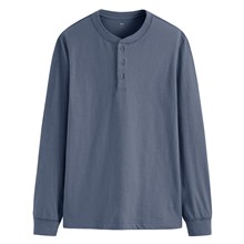 竹節棉亨利領長袖T恤-男