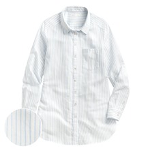 棉麻條紋長版襯衫-女