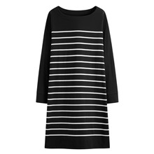 柔滑棉條紋長袖洋裝-女