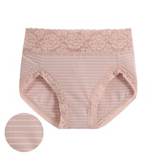 棉質蕾絲條紋高腰內褲-女