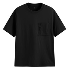 純棉厚寬版拉鍊袋五分袖T恤-男