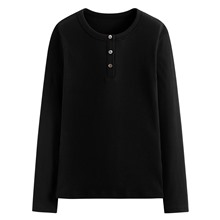 羅紋半開襟長袖T恤-女