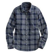 輕薄格紋長袖襯衫-女