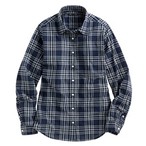 輕薄格紋長袖襯衫-女