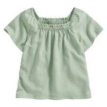 亞麻混紡方領寬版上衣-女