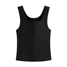 羅紋亨利領短版背心-女