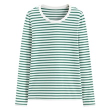 棉質羅紋條紋長袖T恤-女