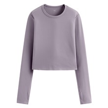 吸排彈力短版長袖T恤-女