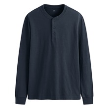 竹節棉亨利領長袖T恤-男