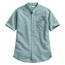 棉麻立領短袖襯衫-男