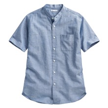 棉麻立領短袖襯衫-男