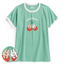 Bunni Konbiny羅紋配色印花T恤-04-女