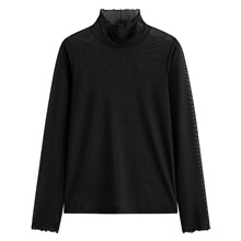 透膚木耳邊高領T恤-女