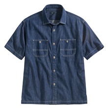 牛仔寬版短袖襯衫-男