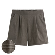 彈力格紋打褶短褲-女