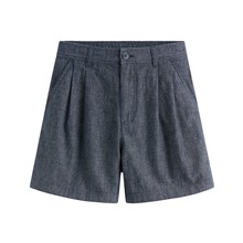 棉麻打褶短褲-女