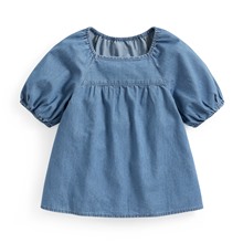 牛仔泡泡袖上衣-童