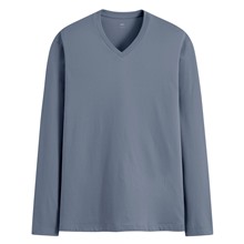 純棉V領長袖T恤-男