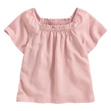 亞麻混紡方領寬版上衣-女