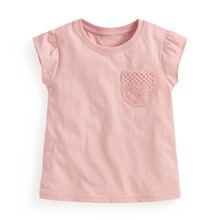 竹節棉蕾絲口袋T恤-童