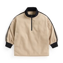 Fleece側邊線條半開襟寬版上衣-童