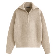 粗針半開襟拉鍊式毛衣-女