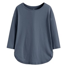 竹節棉船領七分袖上衣-女