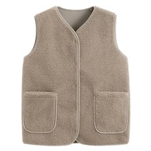 仿羊羔絨寬版背心-女