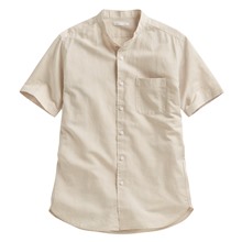 棉麻立領短袖襯衫-男