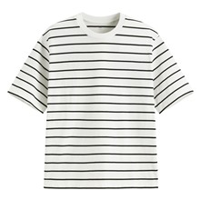 純棉寬版條紋圓領T恤-男