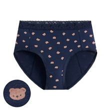 棉質蕾絲小熊印花中腰生理褲-女