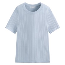 透膚羅紋針織短袖上衣-女