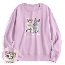 貓咪刷毛印花圓領衫-女