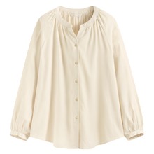 柔軟法蘭絨抓皺上衣-女