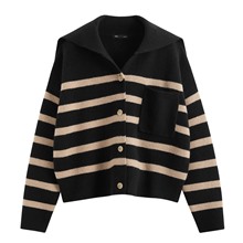 翻領寬版條紋開襟衫-女