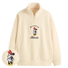 迪士尼系列Fleece寬版半開襟電繡上衣-女