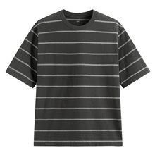 純棉寬版條紋圓領T恤-男