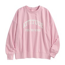 小毛圈寬版文字印花圓領衫-女
