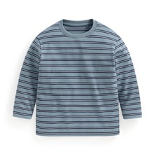 磨毛柔棉條紋圓領長袖T恤-童