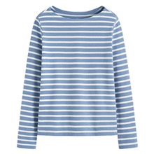 純棉粗紡條紋船型領T恤-女